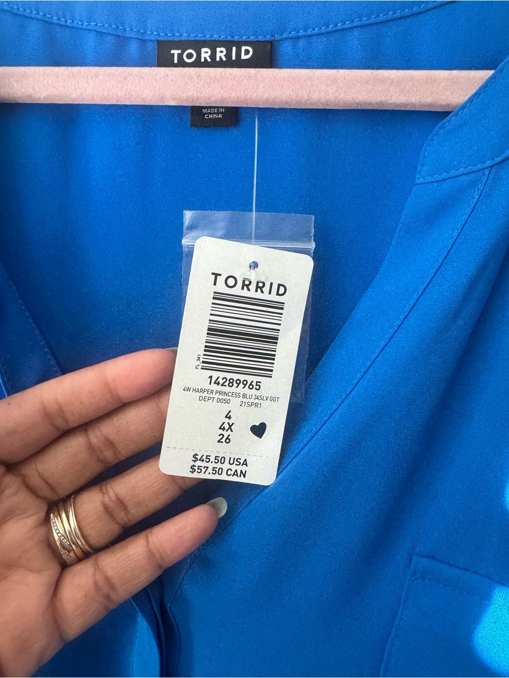 Torrid Harper 3/4 Sleeve Pullover Blouse 4x NWT Electric Blue - Picture 5 of 5